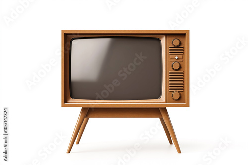 Vintage Retro Television Set on White Background for Seamless Re