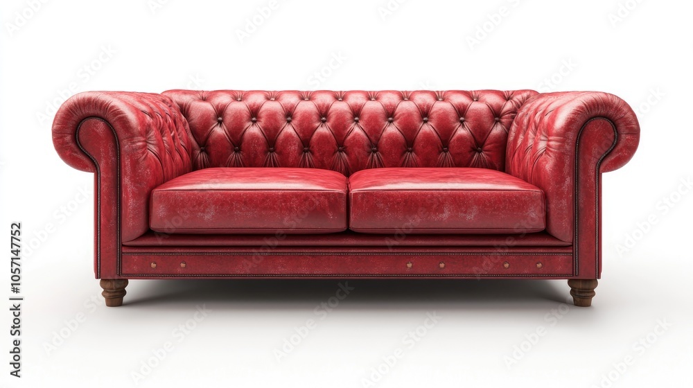 3D rendering of a red leather sofa isolated on a white background 3D rendering of a red leather sofa isolated on a white background