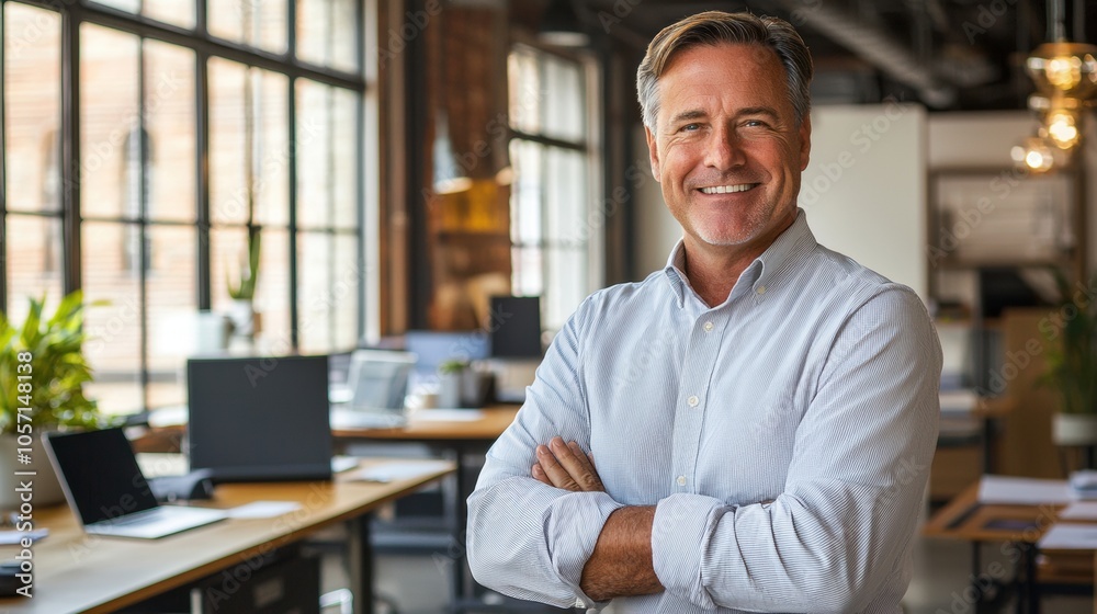 Fototapeta premium Confident Middle-Aged Man in Modern Office Setting
