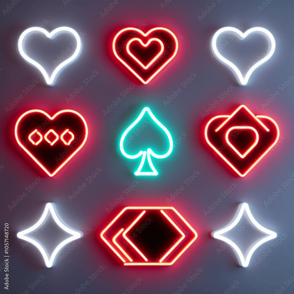 Glowing Neon Signs of Playing Card Suits Glowing Neon Signs of Playing Card Suits