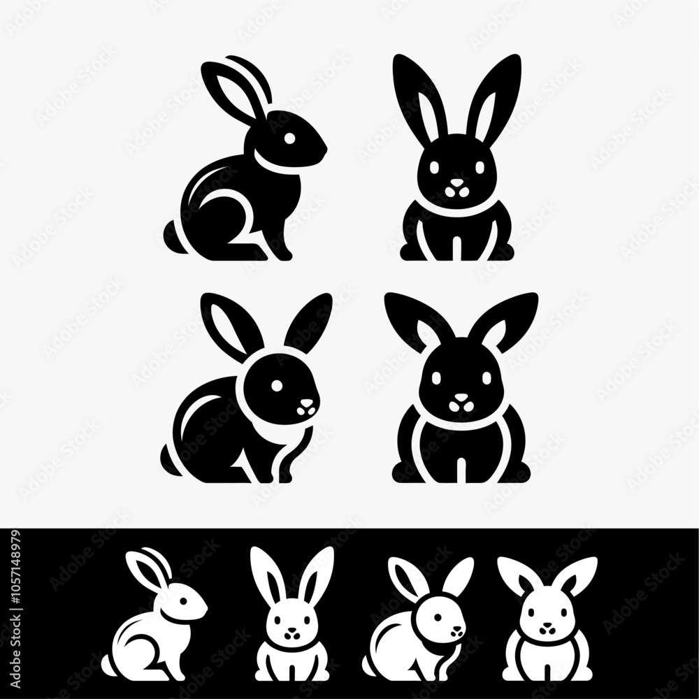 Obraz premium ICON BUNNY cute silhouette vector black and white 