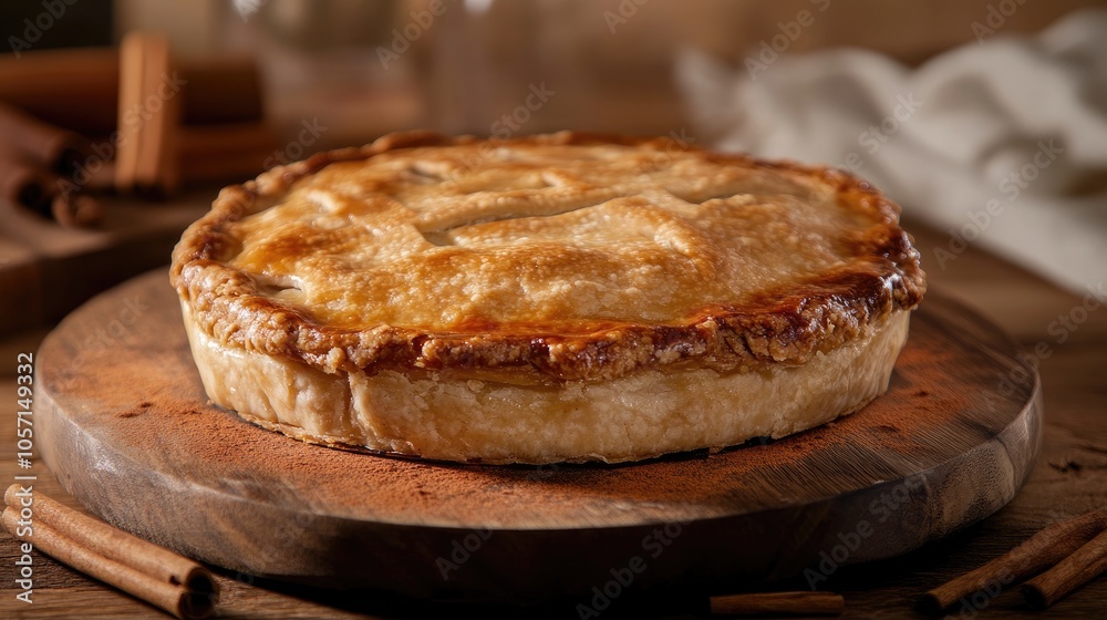 Apple pie on a wooden board with cinnamon featuring a food background and ample copy space for design use Apple pie on a wooden board with cinnamon featuring a food background and ample copy space for design use