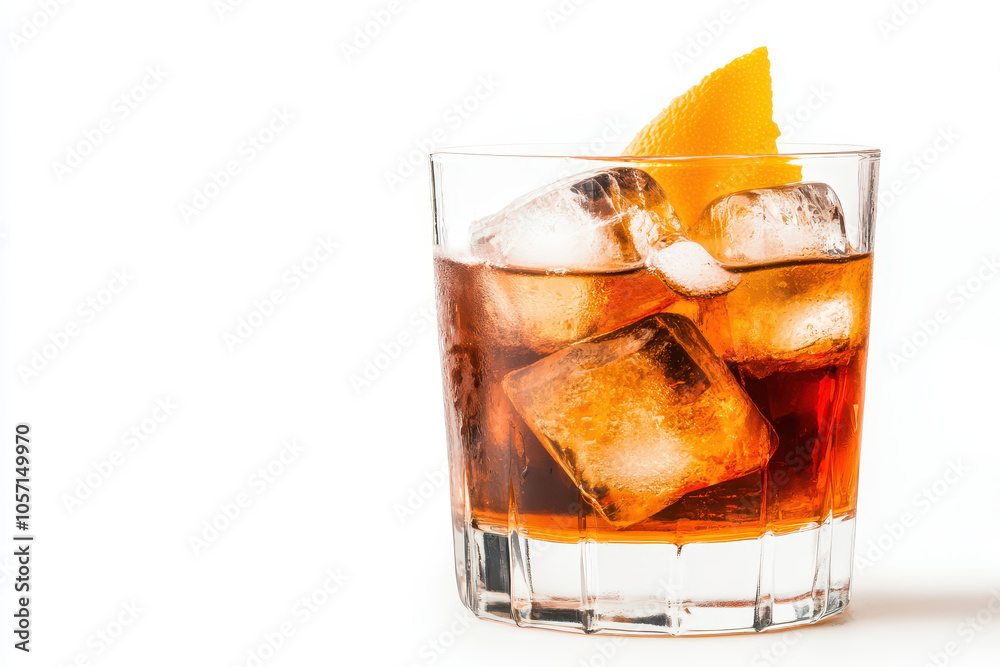 Refreshing Cocktail with Ice and Orange Peel Garnish Refreshing Cocktail with Ice and Orange Peel Garnish