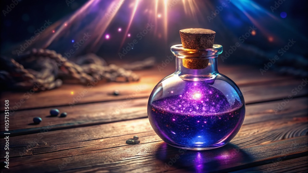 Pixel Art Potion Bottle with Purple Liquid - Low Light Photography for Magical Aesthetic