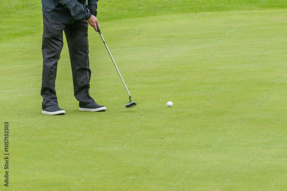 Fototapeta premium Golfer putting on a green course during a game