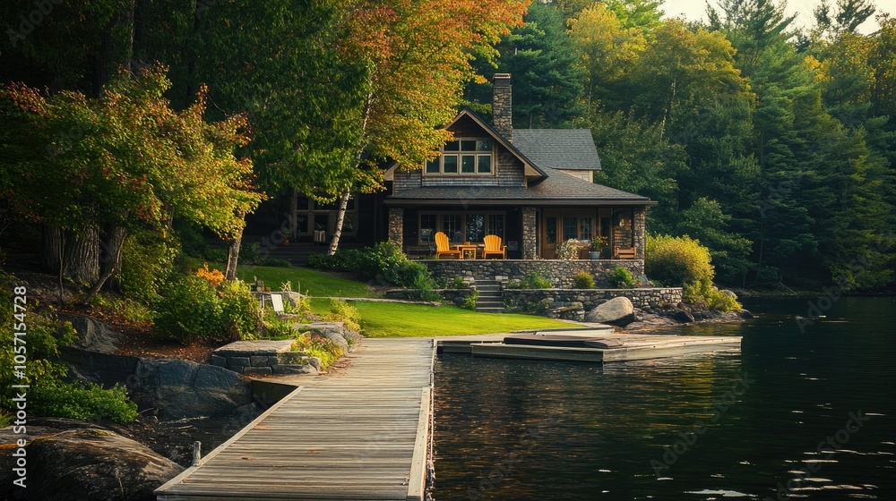 A dock located adjacent to a residence near the water s edge A dock located adjacent to a residence near the water s edge