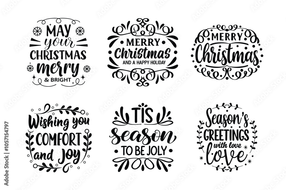 Fototapeta premium Retro Christmas Typography Design Set Festive Phrases and Greetings 