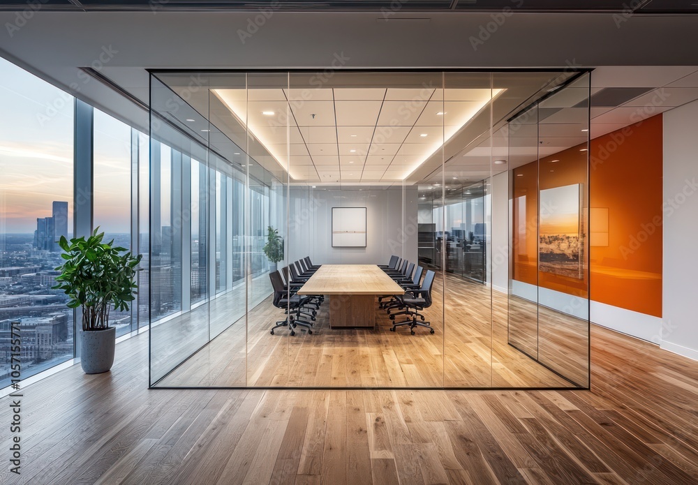 Fototapeta premium Modern Conference Room With City Views and Glass Walls