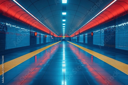 A Subway Platform with Red and White Lights