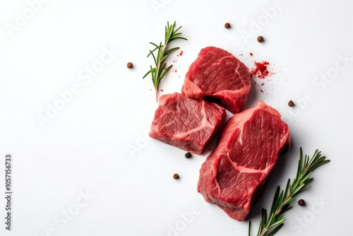 Cut fresh beef on white background free space for text, AI Generated