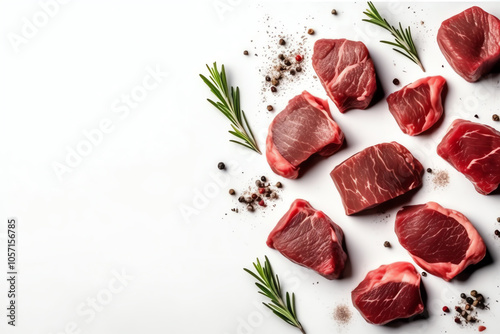 Cut fresh beef on white background free space for text, AI Generated