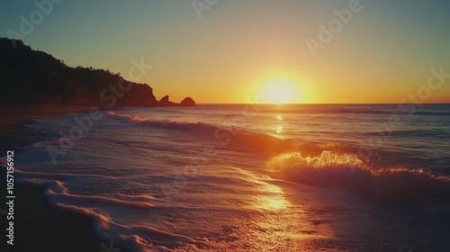 The sun is setting over the ocean