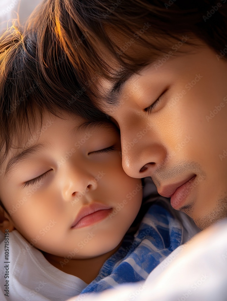 Parent and Child Peacefully Sleeping Together Parent and Child Peacefully Sleeping Together
