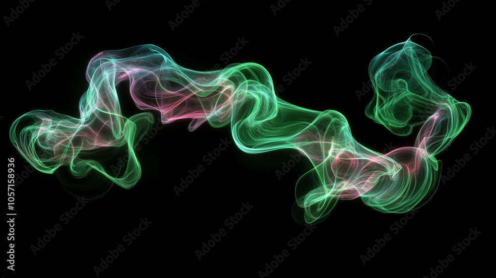 Green and Pink Neon Smoke Swirls on Black Background Green and Pink Neon Smoke Swirls on Black Background