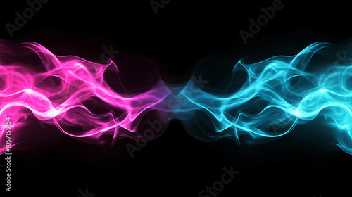 Dual Neon Flames in Pink and Blue on Black Background