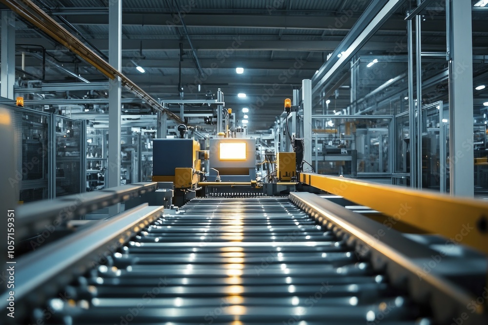 Factory machinery operating at high output, focus on performance and resource management, industrial lighting Factory machinery operating at high output, focus on performance and resource management, industrial lighting