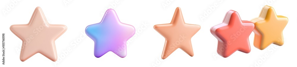 Obraz premium Star rating review icon 3d set collection on transparent cutout background, PNG file. Mockup clipart template
