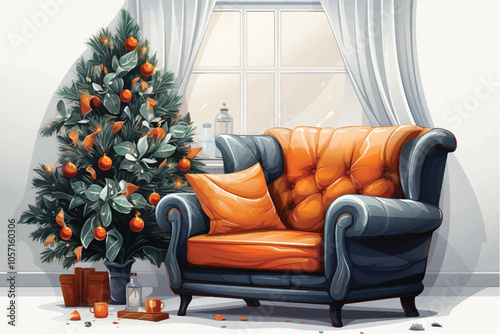 Contemporary living room with christmas tree ,gift and modern sofa - 3d rendering