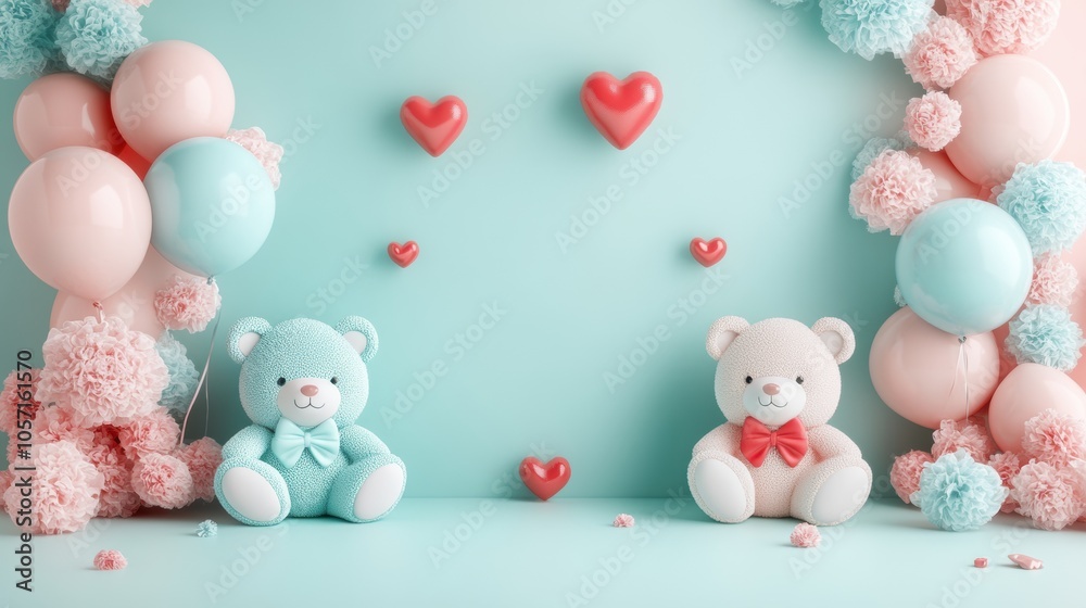 Soft Pastel Background with Teddy Bears and Hearts Soft Pastel Background with Teddy Bears and Hearts