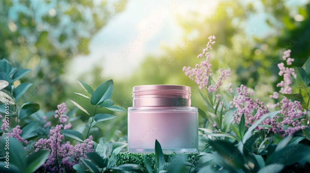 A bottle of cream is sitting on a grassy area A bottle of cream is sitting on a grassy area
