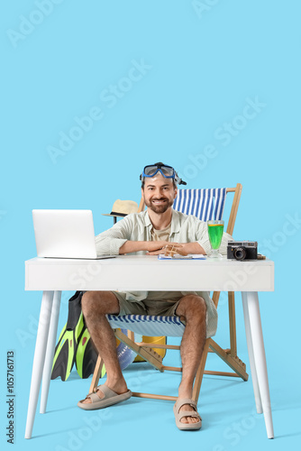 Businessman in deck chair a...