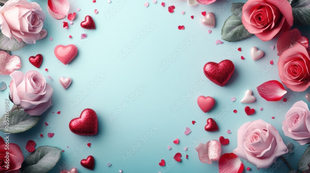 Romantic Valentine’s Day Layout with Flowers and Hearts Romantic Valentine’s Day Layout with Flowers and Hearts