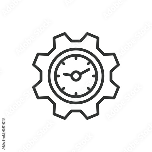 Work time, in line design. Work, time, clock, productivity, schedule, deadline, hours on white background vector. Work time editable stroke icon