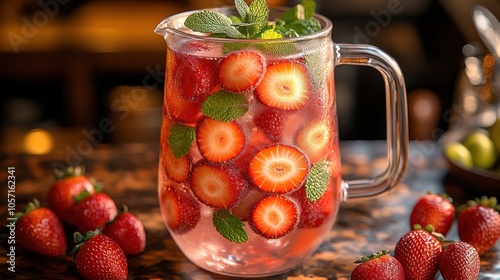 Wallpaper Mural Refreshing pitcher of strawberry mint drink with fresh strawberries. Torontodigital.ca