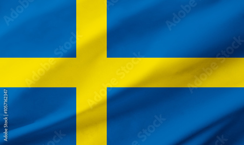 Принти на полотні Sweden flag background with waving fabric texture