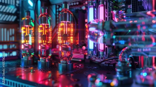Neon Glowing Vacuum Tubes In A Computer Case