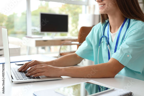 Young female doctor working...