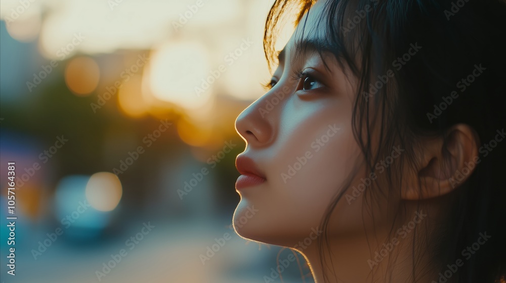 Woman with long dark hair and a red lipstick is looking at the camera Woman with long dark hair and a red lipstick is looking at the camera