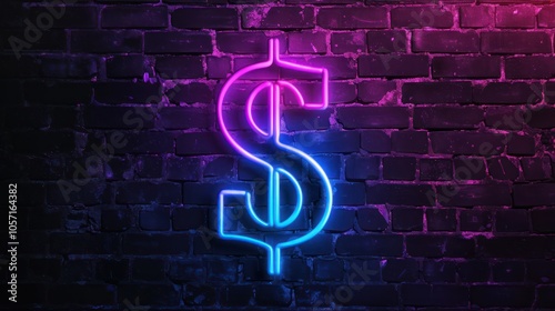 Neon Dollar Sign on Brick Wall