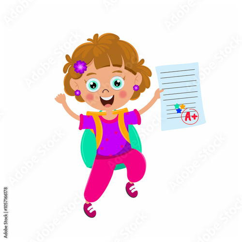 Cute girl with school bag and MarkSheet vactor image