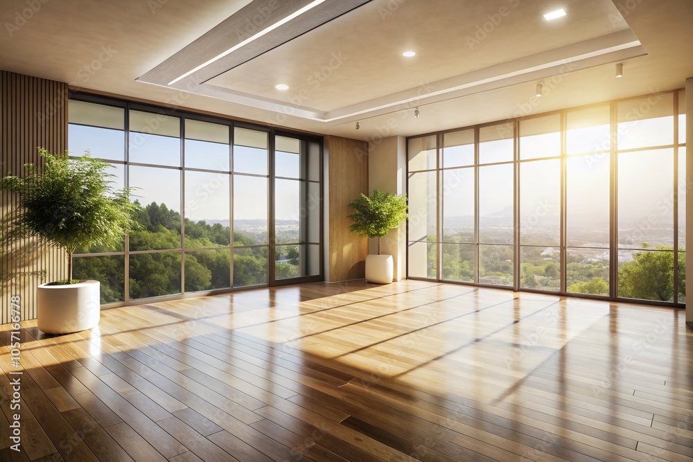 Serene Empty Room with Large Windows and Natural Light for Minimalist Interior Design Inspiration