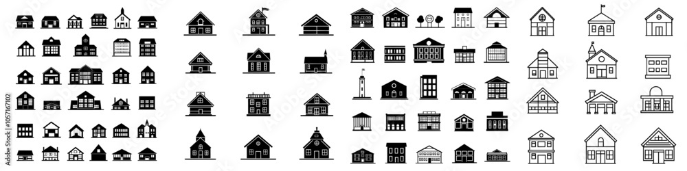 Symbols of modern school buildings. School building architecture and structure illustration. Symbols of modern school buildings. School building architecture and structure illustration.