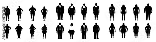 Body stick figures with thin, normal, fat, overweight proportions. Isolated obese icons.