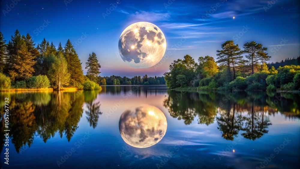 Serene Moonlit Reflection Over a Calm Lake - Tranquility in Nature Serene Moonlit Reflection Over a Calm Lake - Tranquility in Nature
