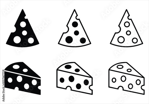 Cheese dices and slices silhouette vector.