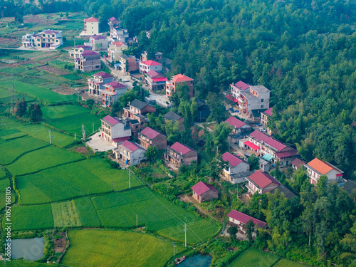 Aerial photography of Chinese rural pastoral scenery and village houses