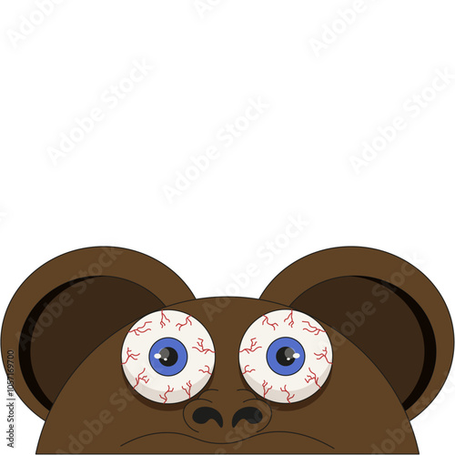 Funky Monkey head with big eyes and busted capillaries. Weird Monkey isolated white background. Vector illustration can used fun t-shirt print zoo poster template design. 