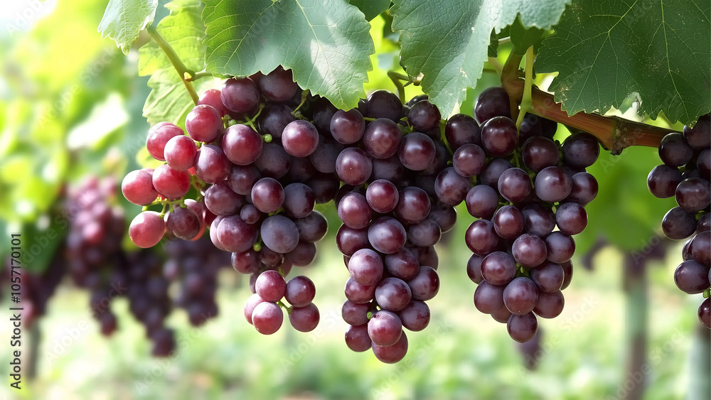 Ripe grapes hung on vineyards of grape trees. In the grape farm garden. Ripe grapes hung on vineyards of grape trees. In the grape farm garden.