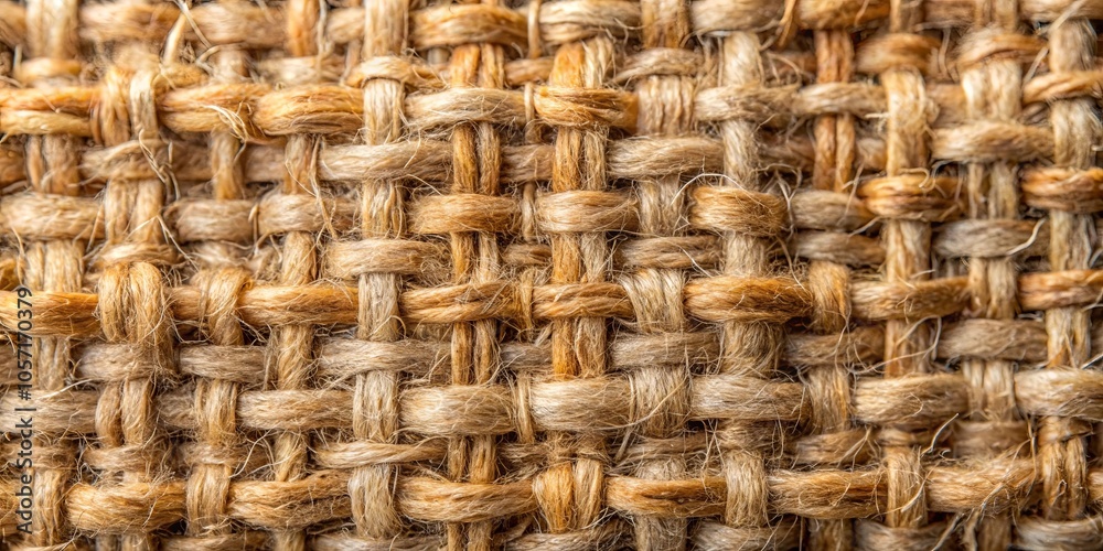 Obraz premium A Detailed Close-Up of a Natural Fiber Woven Fabric, Revealing the Intricate Pattern of Intertwined Threads, Showing the Texture and Strength of the Material