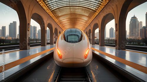 A Sleek Modern Train Station with Glass Ceilings and Clean Platforms, Showcasing Innovative Architecture and Efficient Transportation Design
 photo