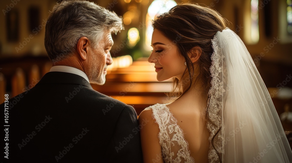 A bride and her father share a tender moment during their wedding ceremony. A bride and her father share a tender moment during their wedding ceremony.