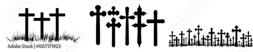 Crosses with black silhouettes modern set. Catholic protestant orthodox icons on a white background. Icons shown in monochrome