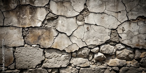 The weathered and cracked stone wall reveals a history of time's passage and the enduring resilience of nature.