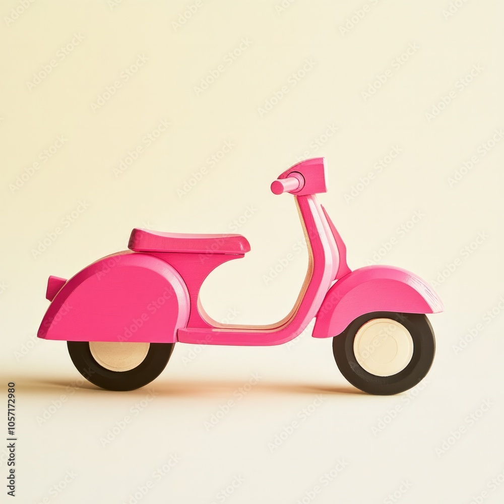 pink toy wooden motorbike on a yellow cream background pink toy wooden motorbike on a yellow cream background