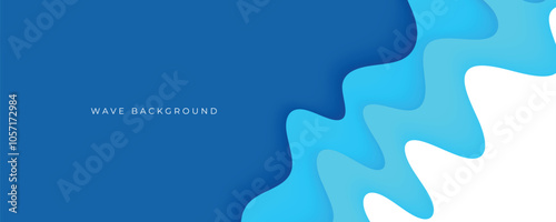 Abstract blue 3D wavy background papercut style design for website and headline text