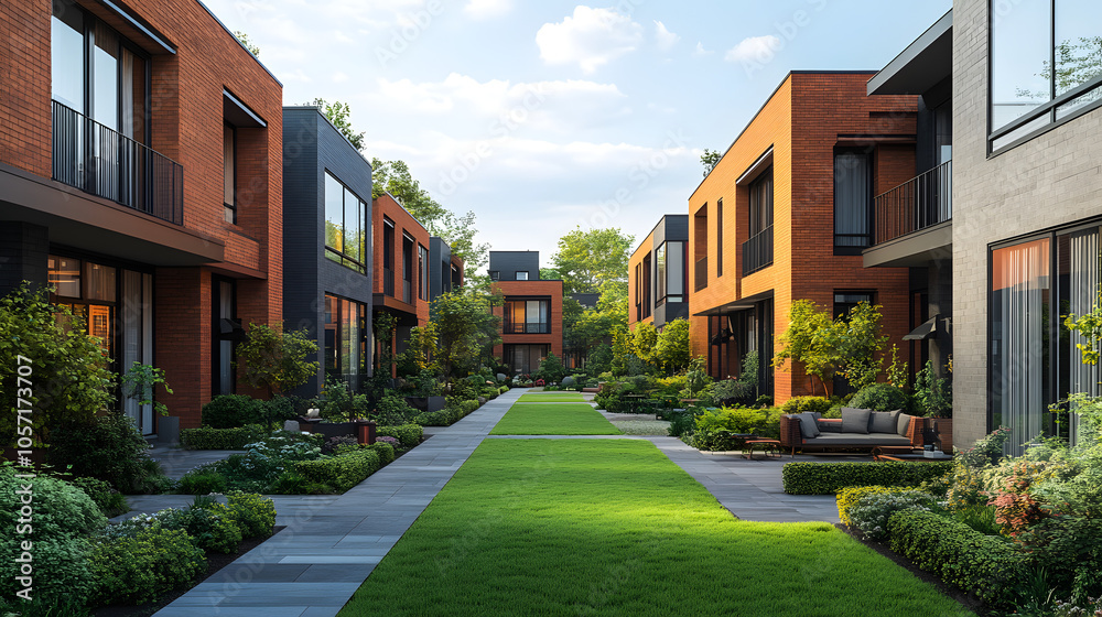 A Modern City Block Featuring Residential and Commercial Spaces, Emphasizing Urban Living and Sustainable Design
